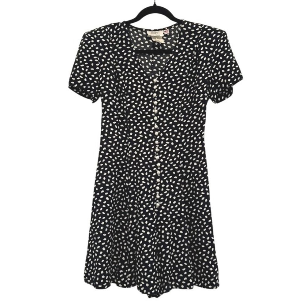VTG! Jody California Black White Floral Jumpsuit Button Front 3‎ Retro 90s USA